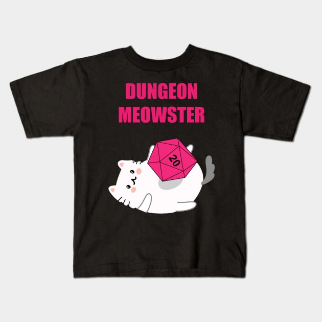 Dungeon Meowster Funny Nerdy Gamer Cat D20 RPG Kids T-Shirt by Flipodesigner